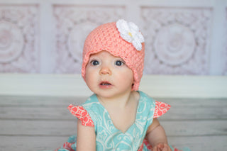 Peach flapper beanie hat | 40 flower colors available