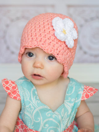 Peach flapper beanie hat | 40 flower colors available