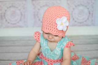 Peach flapper beanie hat | 40 flower colors available