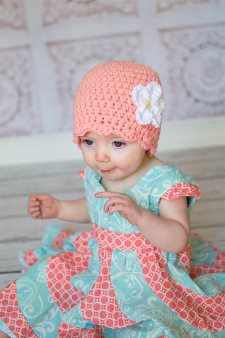 Peach flapper beanie hat | 40 flower colors available