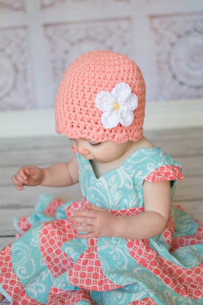 Peach flapper beanie hat | 34 flower colors available