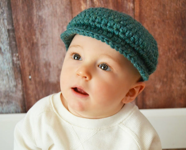 6 to 9 Month Heather Green | Irish wool Donegal newsboy hat, flat cap, golf hat | newborn, baby, toddler, boy, & men's sizes