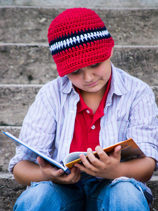 4T to Preteen Red, Navy Blue, & White Striped Visor Beanie