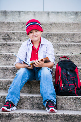 4T to Preteen Red, Navy Blue, & White Striped Visor Beanie