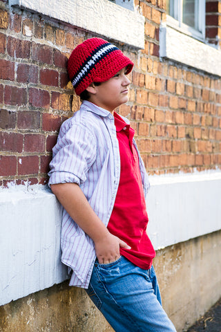 4T to Preteen Red, Navy Blue, & White Striped Visor Beanie