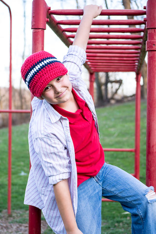 4T to Preteen Red, Navy Blue, & White Striped Visor Beanie