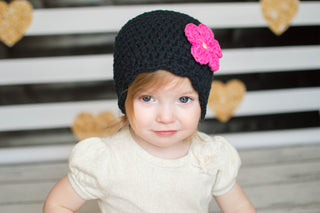 Black flapper beanie hat | 40 flower colors available