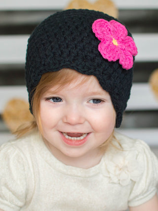 Black flapper beanie hat | 40 flower colors available