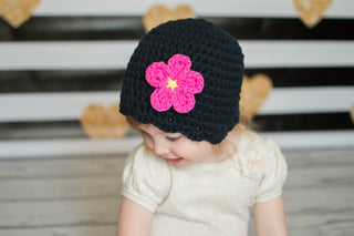 Black flapper beanie hat | 40 flower colors available