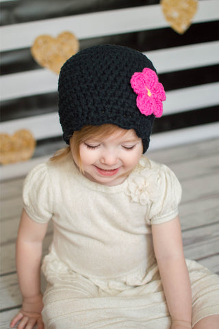 Black flapper beanie hat | 40 flower colors available