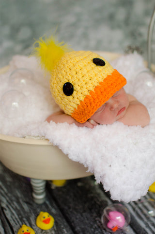 Yellow & orange rubber ducky baby hat