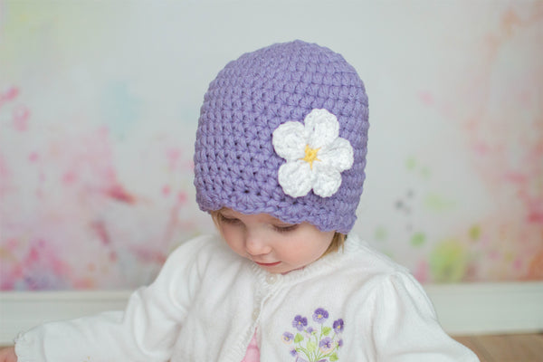 Grape flapper beanie hat | 34 flower colors available