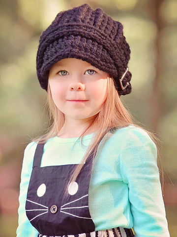 4T to Preteen Kids Black Buckle Beanie by Two Seaside Babes