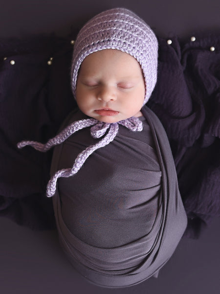 Lavender newborn baby bonnet by Two Seaside Babes