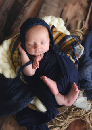 Navy blue newborn baby bonnet