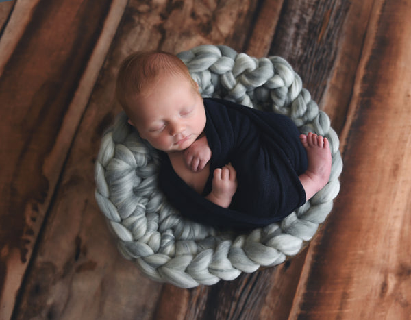 Gray marble newborn photo prop chunky round bump blanket