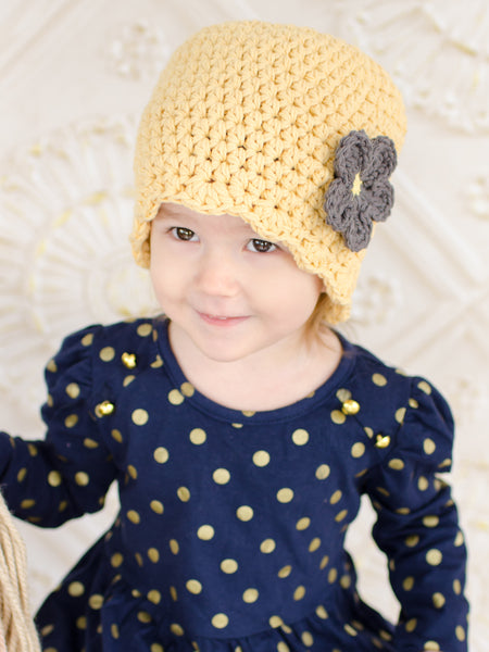 Country yellow flapper beanie hat | 34 flower colors available