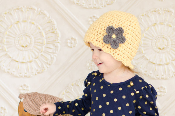 Country yellow flapper beanie hat | 34 flower colors available