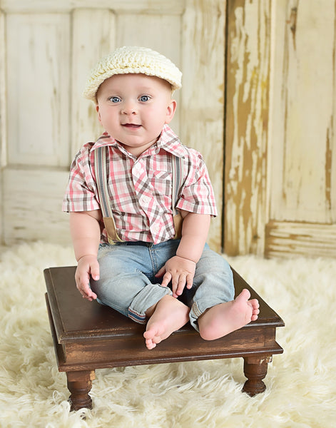 9 to 12 Month Cream | Irish wool Donegal newsboy hat, flat cap, golf hat | newborn, baby, toddler, boy, & men's sizes