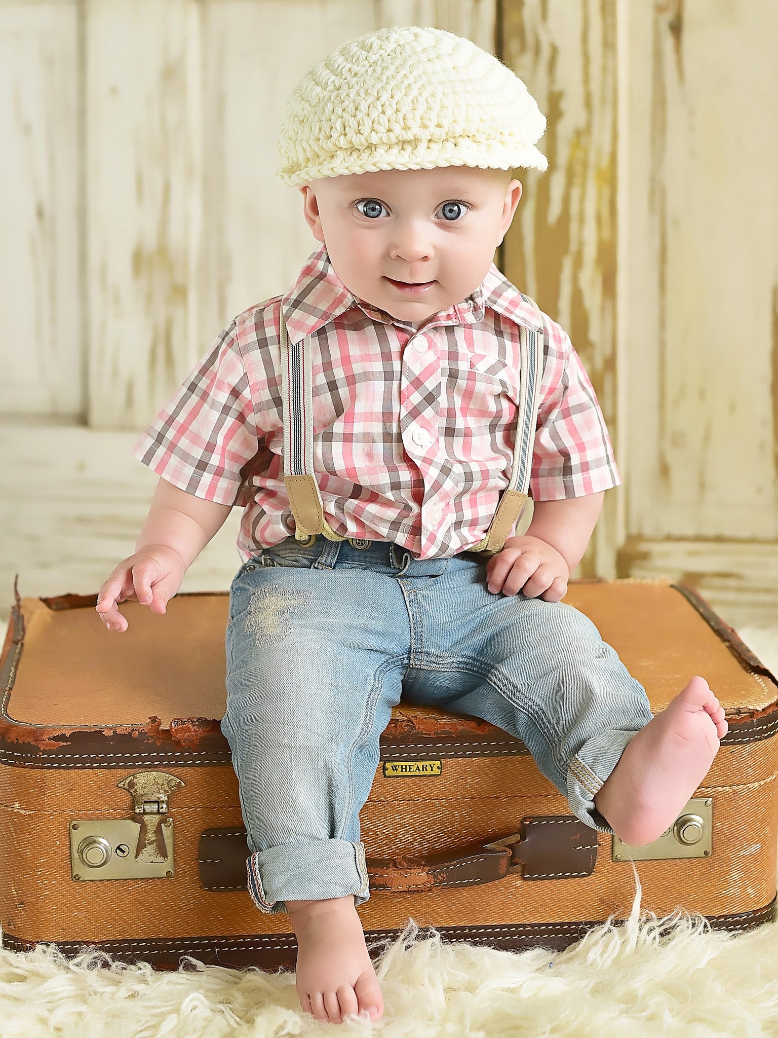 9 to 12 Month Cream | Irish wool Donegal newsboy hat, flat cap, golf hat | newborn, baby, toddler, boy, & men's sizes by Two Seaside Babes