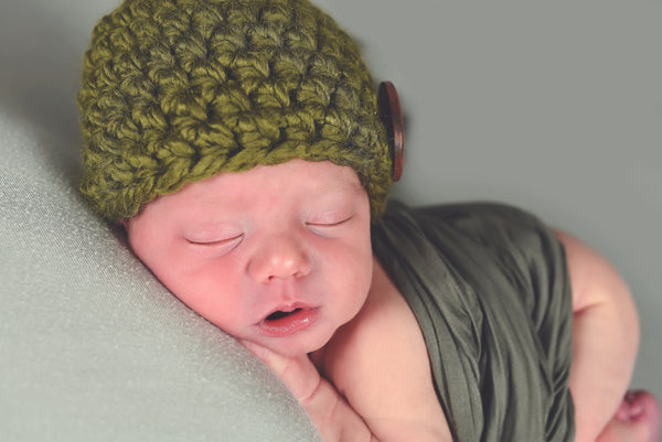 Olive green button beanie baby hat