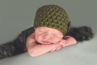 Olive green button beanie baby hat