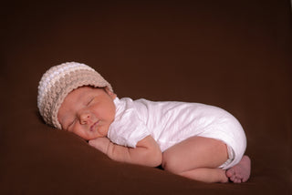 Newborn Khaki, Cream, & White Striped Visor Beanie