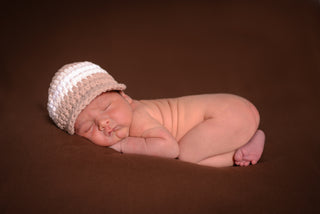 Newborn Khaki, Cream, & White Striped Visor Beanie