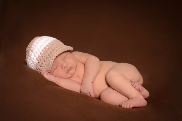 Newborn Khaki, Cream, & White Striped Visor Beanie