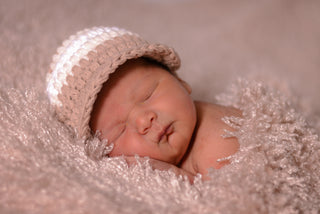 Newborn Khaki, Cream, & White Striped Visor Beanie