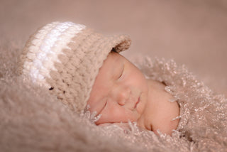 Newborn Khaki, Cream, & White Striped Visor Beanie