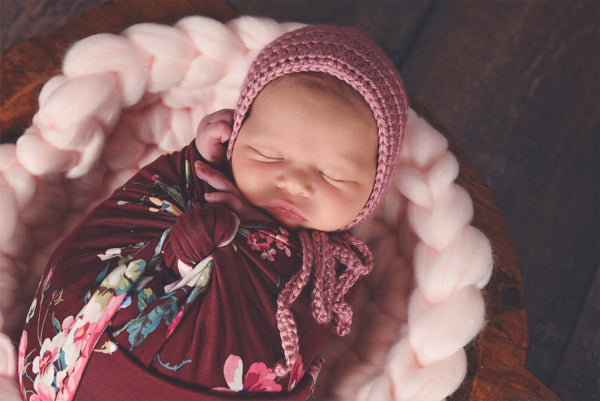 Rose pink newborn baby bonnet
