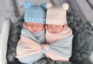 Pale Blue & Pale Pink Mini Pom Pom Bear Hat