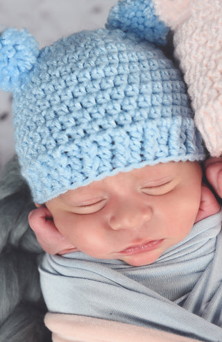 Pale Blue Mini Pom Pom Bear Hat