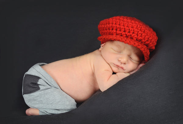 Newborn Red | Irish wool Donegal newsboy hat, flat cap, golf hat | newborn, baby, toddler, boy, & men's sizes