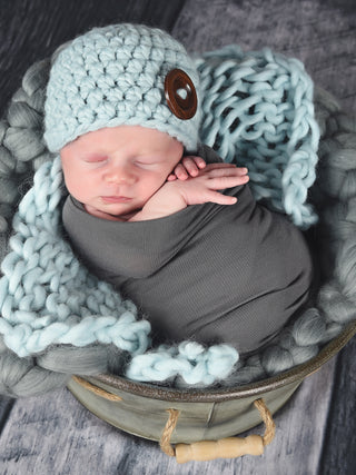 Sky blue button beanie baby hat by Two Seaside Babes