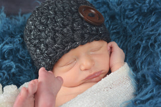 Charcoal sparkle button beanie baby hat