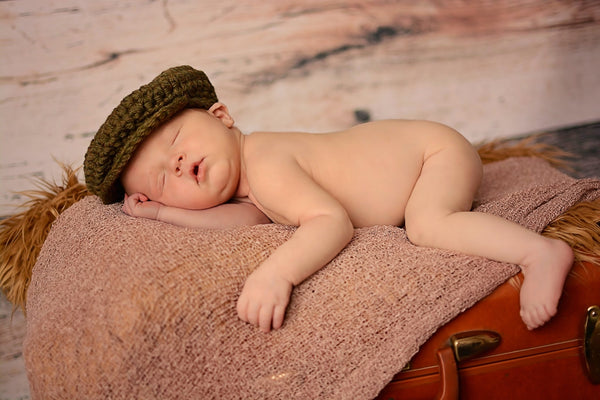 Newborn Olive Green | Irish wool Donegal newsboy hat, flat cap, golf hat | newborn, baby, toddler, boy, & men's sizes