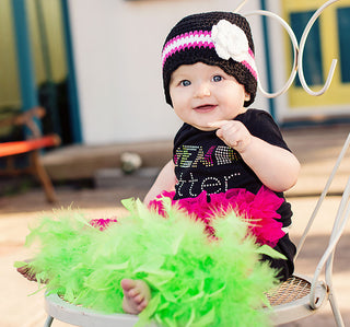 9 to 12 Month Black, Hot Pink, White, &  White Sparkle Striped Flapper Beanie