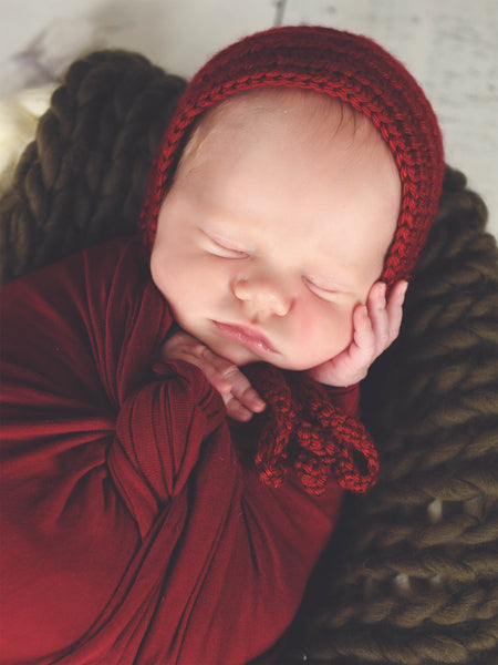 Red wine baby bonnet, hospital hat, shower gift, newborn photo prop by Two Seaside Babes