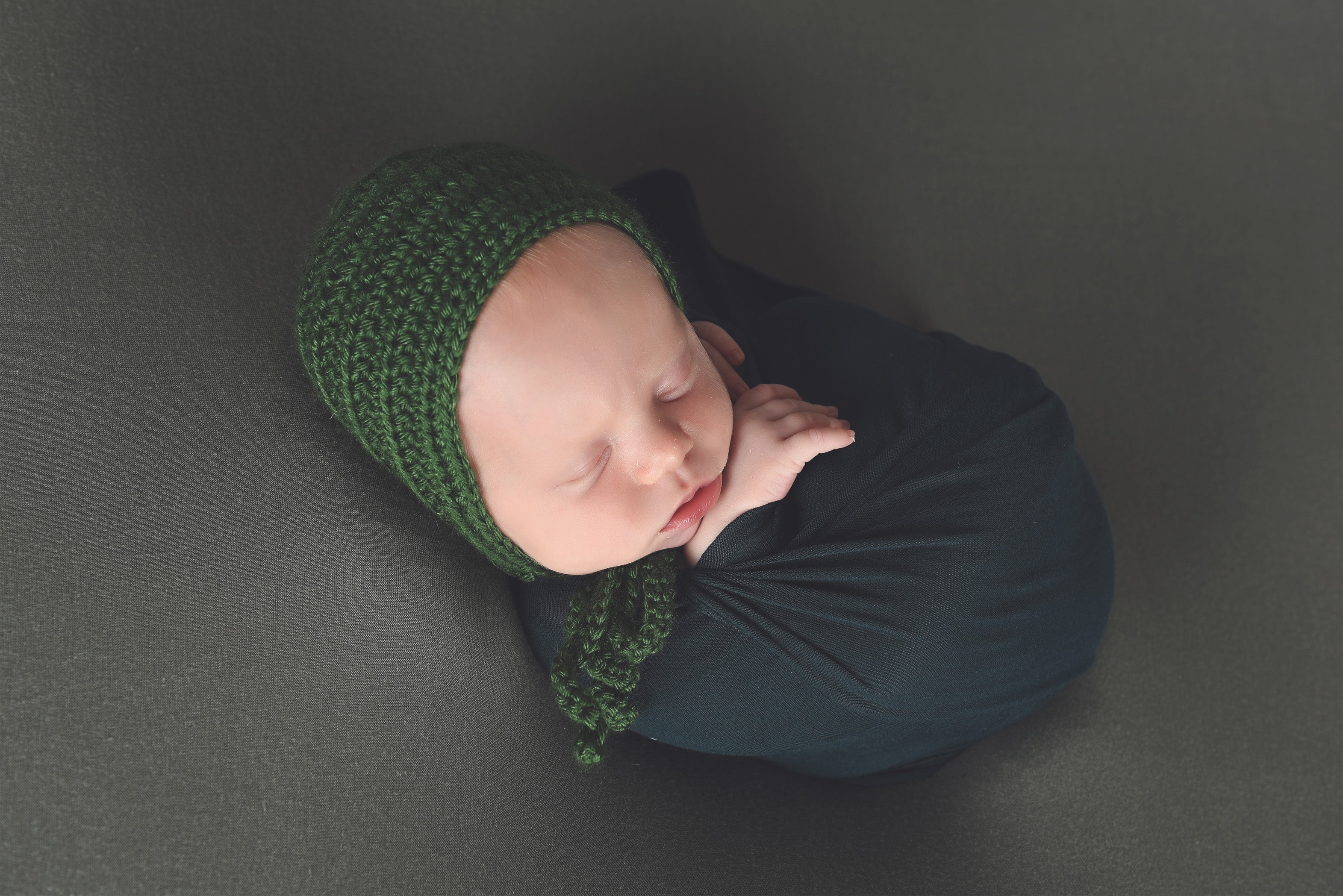 Olive green newborn baby bonnet