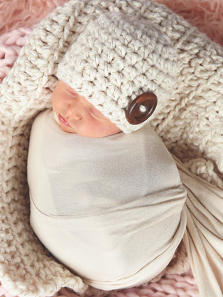 Cream sparkle button beanie baby hat by Two Seaside Babes