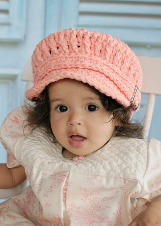 9 to 12 Month Peach Buckle Newsboy Cap