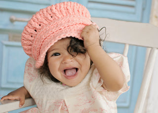 9 to 12 Month Peach Buckle Newsboy Cap