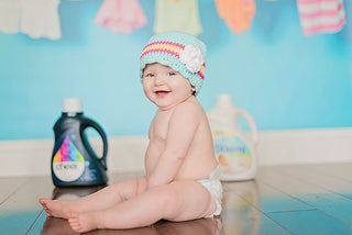 9 to 12 Month Aqua Blue, Hot Pink, Yellow, & White Striped Flapper Beanie