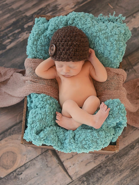 Dark brown wood button beanie baby hat