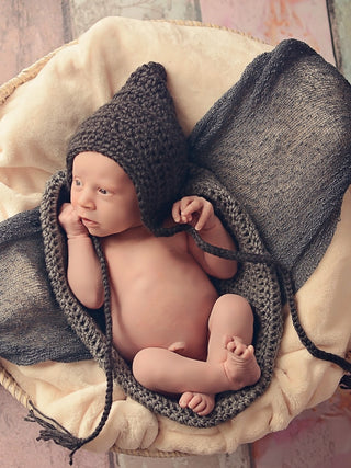 Charcoal Gray Pixie Elf Baby Hat by Two Seaside Babes