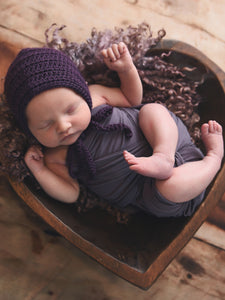Dark purple newborn baby bonnet by Two Seaside Babes