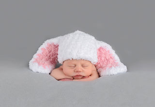 White & light pink Easter bunny baby hat