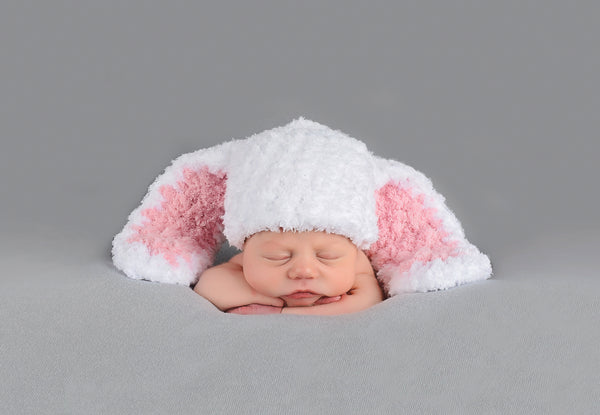 White Easter bunny baby hat ~ 6 ear colors available